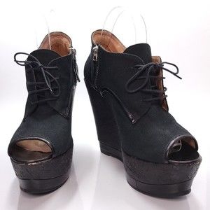 Ritch Erani NYFC Platform Wedge Heel Bootie Black Canvas Cork Size EU 38 /US 7.5